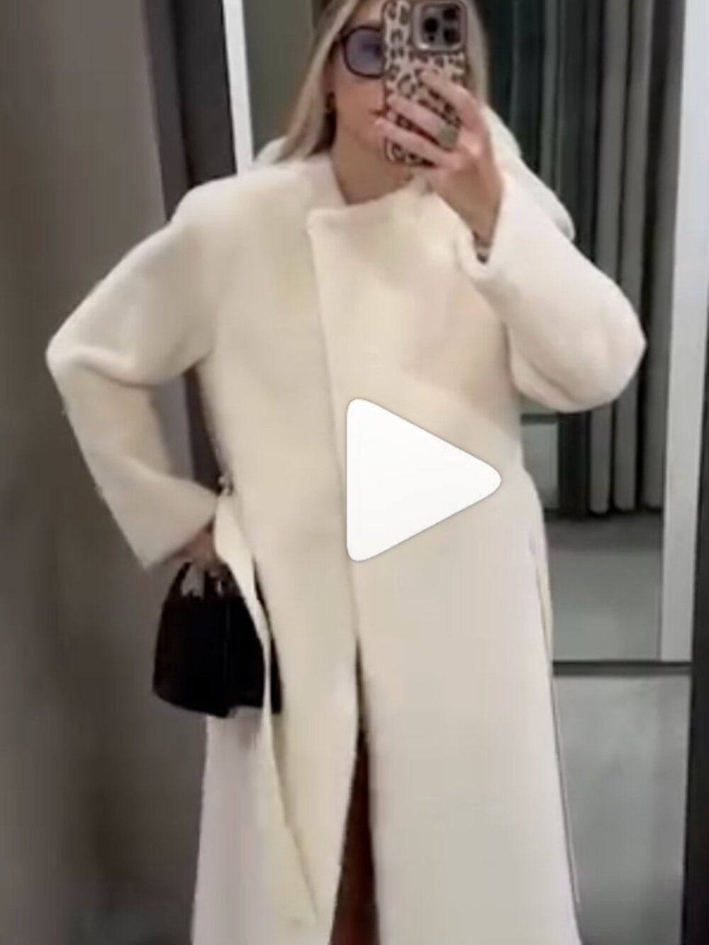 Zara Long Faux Fur Coat Off White Womens Large L Jacket 4360/257 NWT